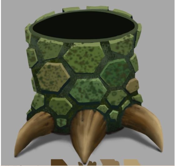 A computer generated dinosaur leg with scales.